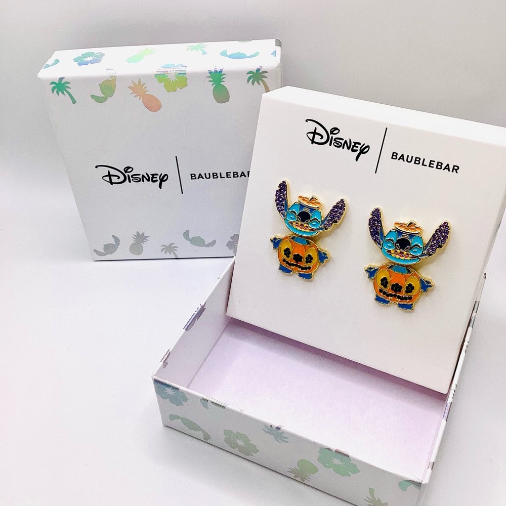 Disney BaubleBar Stitch Pumpkin Painted Enamel Earrings - Picture 8 of 10